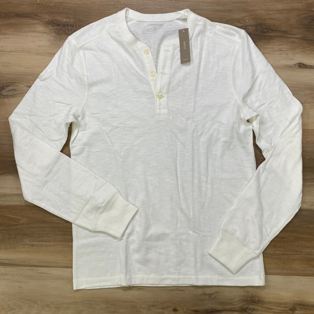 J.Crew Henley Shirt Size S Long Sleeve Slub Cotton Slim Fit Ivory White J8176